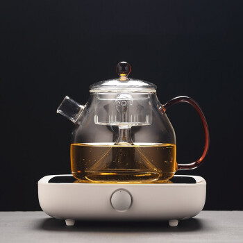 borunHOME煮茶器电陶炉煮茶壶耐高温玻璃泡茶壶大容量侧把壶家用煮茶炉套装 蒸茶.彩把壶+三界简2代(米白色)