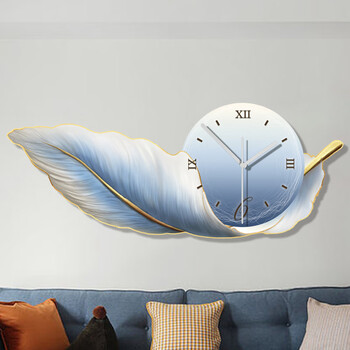 igiftfire轻奢羽毛创意挂钟感客厅装饰画时钟卧室床头挂画钟表led灯画