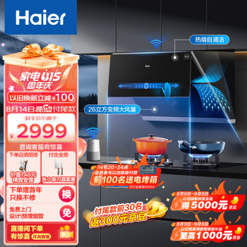 海尔(Haier)抽油烟机燃气灶 侧吸式变频烟灶套装 26立方大吸力 挥手智控 家用厨房抽烟机EC911UD+Q2BE2天