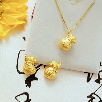 周六福999福袋吊坠百福福袋项链女金钱袋吊坠3d硬 百吉福福袋单吊坠