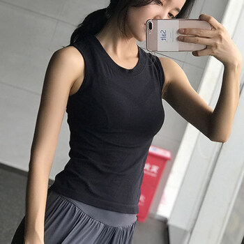 运动背心女修身长款显瘦瑜伽服跑步罩衫夏季无袖健身上衣背心mr 黑色
