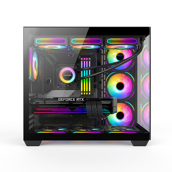 航嘉（Huntkey）S980龙卷风黑色全景版海景房机箱（钢化玻璃/左右分区/360水冷/10风扇位/ATX主板/40系显卡）