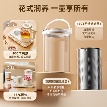 小熊迷你小气泡养生壶 烧水壶电水壶煮茶壶 保温加热杯垫 降噪轻音 YSH-D08Q1 玻璃炖盅+不锈钢滤网 RY