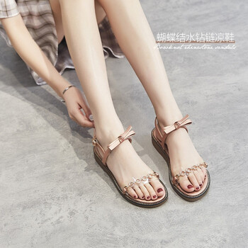 鞋靴>时尚女鞋>女士单鞋>女士乐福鞋/豆豆鞋>凉鞋女网红蝴蝶结水钻链
