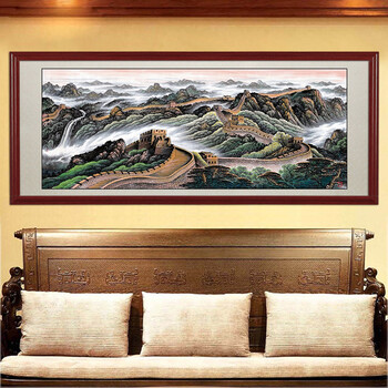 您悦 国画山水画万里雄风金色长城领导办公室风水画客厅会议室装饰画挂画 新款万里长城靠山图 红木色带框270X120cm【图片 价格 品牌 报价】-京东