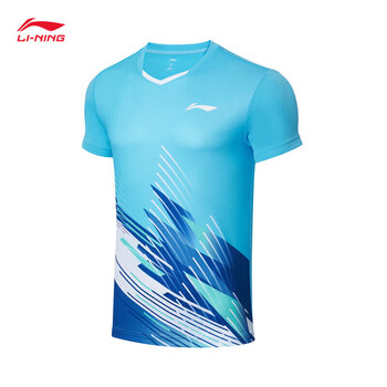 李宁T恤短裤套装男女同款速干凉爽比赛服AATT021 海豚蓝-3 S 李宁T恤短裤套装男女同款速干凉爽比赛服AATT021 海豚蓝-3 S