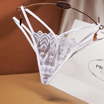 女丁字裤性感蕾丝全透明开裆免脱夜店诱惑sm成人用品透视内裤 白色
