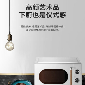 Midea美的微波炉 复古旋钮360°转盘式加热20升 PM2004 白色