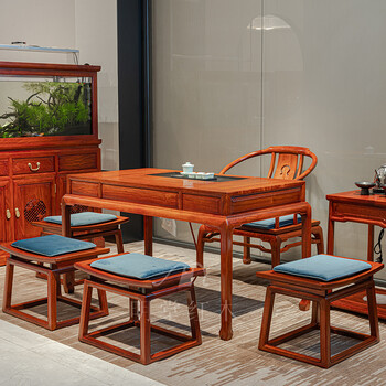 明堂红木家具缅甸花梨学名大果紫檀茶桌实木泡茶桌办公室茶几茶桌椅