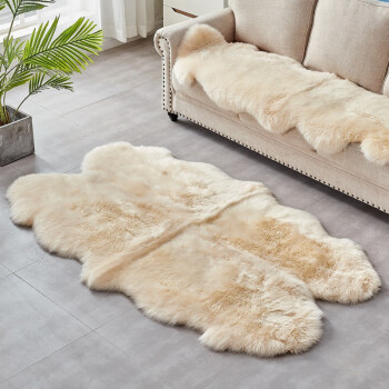 裘朴 澳洲纯羊毛皮毛一体地毯客厅地毯羊皮地毯床前 飘窗毯 茶几地毯 Qiupu·奶油色 Qiupu·8P毯1.8米*2米