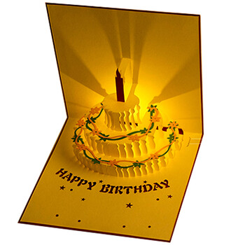 金值生日贺卡立体卡片男女生高级感生日礼物3D立体留言卡带灯光音乐蛋糕 情人节新年手写卡片