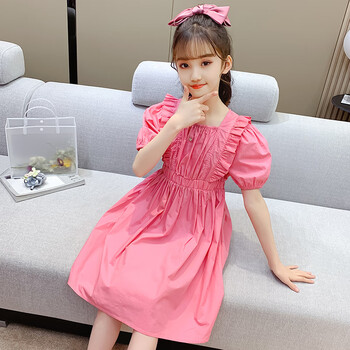 女童夏装连衣裙2023新款洋气中大童夏季夏款夏天纯棉公主裙粉色140cm