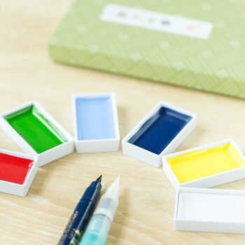 吴竹（KURETAKE）进口固体水彩颜彩2020若叶6色+笔套装MC23/2S