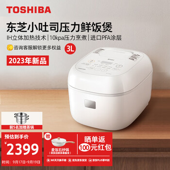 东芝(TOSHIBA)小吐司压力鲜饭煲IH立体加热电饭煲3升多功能家用电饭锅预约定时日本微压电饭煲3mm本厚釜内胆 【3L丨微压功能】RC-10PRSC