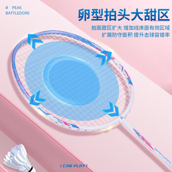 匹克羽毛球拍碳纤维成人儿童超轻耐打单拍V-521粉蓝 含手胶