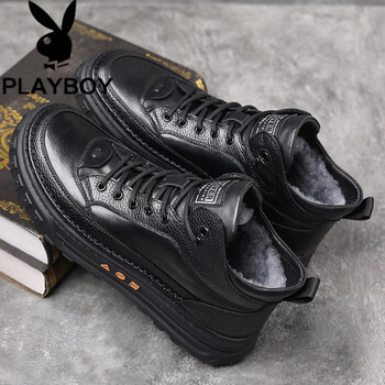 羊毛棉鞋男冬季加绒户外保暖皮毛一体雪地靴高帮爸爸棉皮鞋男黑色38