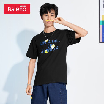 Baleno班尼路 夏季新款趣味字母印花短袖T恤男青春休闲时髦吸睛棉质舒适半袖上衣 001A S