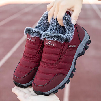 鞋妈妈鞋冬季保暖棉鞋女一脚蹬健步鞋老年鞋防滑爸爸休闲鞋女款枣红36