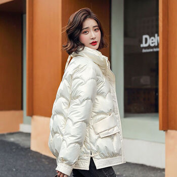 朵米悠反季免洗亮面羽绒棉服女年冬新款棉衣小棉袄外套白色m90斤110斤