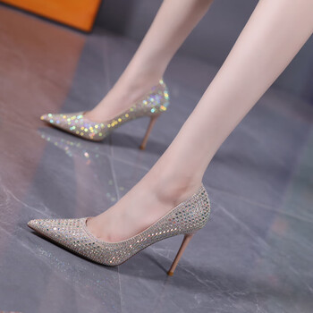foolshasfortune名媛满钻宴会礼服高跟鞋2023年新款气质女神银色婚鞋