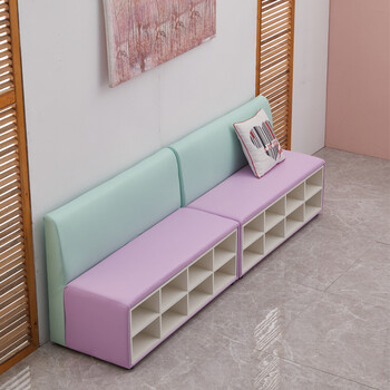 早教中心带靠背卡座鞋柜培训机构等候区沙发会客区软包沙发凳儿童其他
