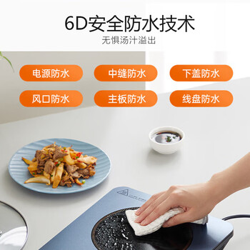 九阳（Joyoung）电磁炉套装电磁灶电池炉2200W家用带锅一键爆炒定时功能年炫彩大面板配汤锅炒锅