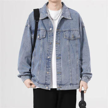 以纯yishion官方旗舰店四季牛仔外套夹克男修身潮流男士夹克浅蓝色3xl