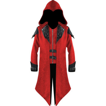 梦鸥亭中世纪服装男刺客唐装外衣长款皮面拼接复古皮面绑带战衣汉服