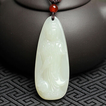 和田玉观音吊坠男士站观音菩萨玉坠挂件玉石项链如意观音