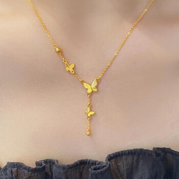 凤凰祥云老凤凰黄金蝴蝶流苏项链女士新款时尚999足金锁骨链套链生日