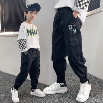 春秋款2023新款小学生中大童休闲裤子儿童装胖孩长裤潮黑色120cm