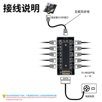 连拓 ARGB显卡灯光集线器 散热器神光同步转接板 适用机箱风扇水冷散热器神光同步 10位分线器