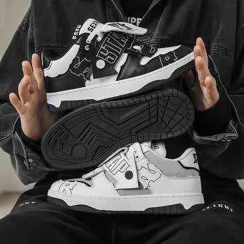 小众设计面包鞋男士学院风厚底运动休闲鞋高街百搭潮流情侣款板鞋黑色