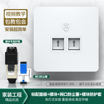 万级（WANJEED）网线光纤插座面板 超六类万兆网络光纤插座二位双口移动光纤SC接口面板套装 1-41516白色