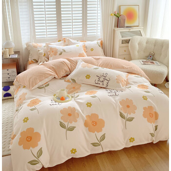 诵诎新款磨毛四件套加厚床单被套夏季学生床上品初夏温情桔被套180220