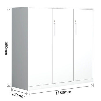 洛克菲勒钢制铁艺档案文件铁皮柜资料柜白色带锁三开门阳台储物矮柜