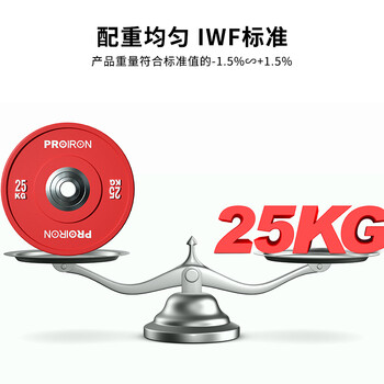 PROIRON普力艾 杠铃片全胶彩色橡胶举重力量举杠铃举重片5KG*2灰