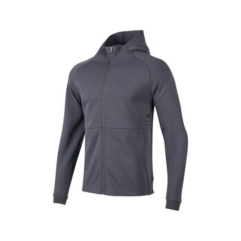 斯凯奇skechers2024年春季男款针织连帽运动外套拉链纯侣上衣男款墨