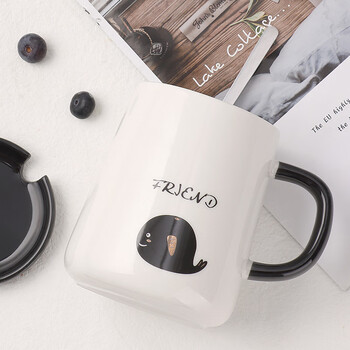 拜杰马克杯杯子礼物咖啡杯牛奶杯早餐杯带勺盖杯男女大容量水杯420ML