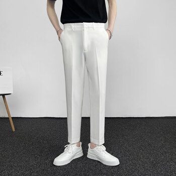 男韩版修身型商务正装西服裤雅痞感白色休闲裤男裤子潮流九分裤白色31