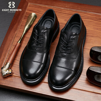 品牌皮鞋男头层牛皮厚底休闲时尚透气防滑商务正装圆头男鞋黑色38