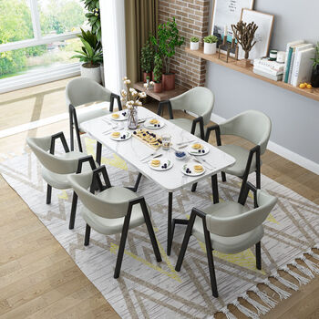 北欧餐桌餐椅组合现代简约小户型家用吃饭桌子椅子一套仿白理石纹桌6