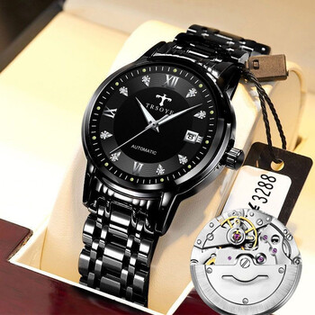 钟表带日历高档霸气手表男瑞士风格陀飞轮trs838进口机械机芯黑钢全黑