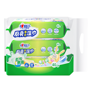 心相印厨房湿巾清洁系列40片*3包组合装去污去油厨房专用湿纸巾