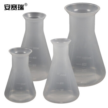 安赛瑞 塑料三角烧瓶（2个装）广口烧杯锥形瓶带刻度 化学实验塑料三角烧杯500ml 600010