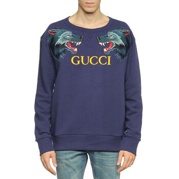 gucci/古驰/古琦奢侈品男装男士新款蓝色双狼头图案卫衣 蓝色 xl