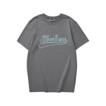 斯凯奇skechers印花t恤2024年春季男女同款情侣美式凉感速干短袖垩
