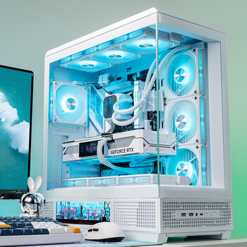 爱国者（aigo）星璨岚 大岚屏显版白色 ATX游戏电脑台式主机箱支持双360水冷 9.16寸高清屏/270°海景房/5090显卡