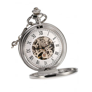 维榕机械怀表复古时尚翻盖 非自动发条老式男士翻盖怀旧古董可放 银色