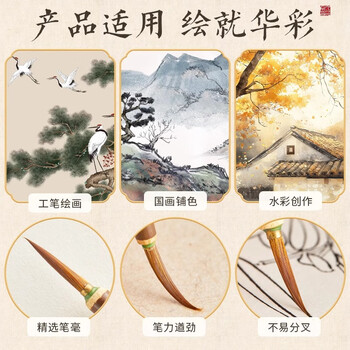六品堂中国画毛笔套装初学者专用工笔画狼毫小红毛鼠须勾线笔叶筋瘦金体临摹花鸟白描线边【5支装】